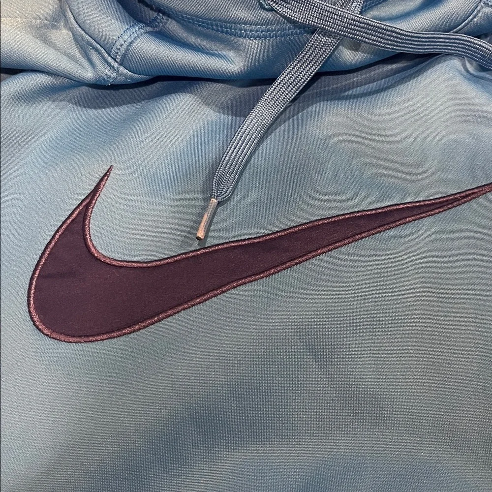 Nike DRI Fit Hoodie Small Blue Logo EUC  Comfy Athletic Cold Gear Running Layer